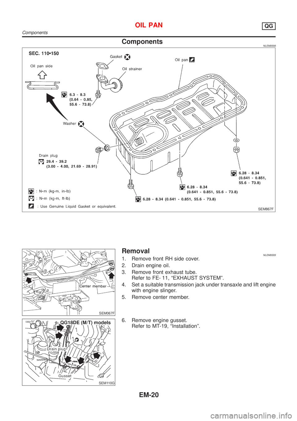 NISSAN ALMERA TINO 2001  Service Repair Manual Components
SEM867F
SEM067F
SEM110G
Components 