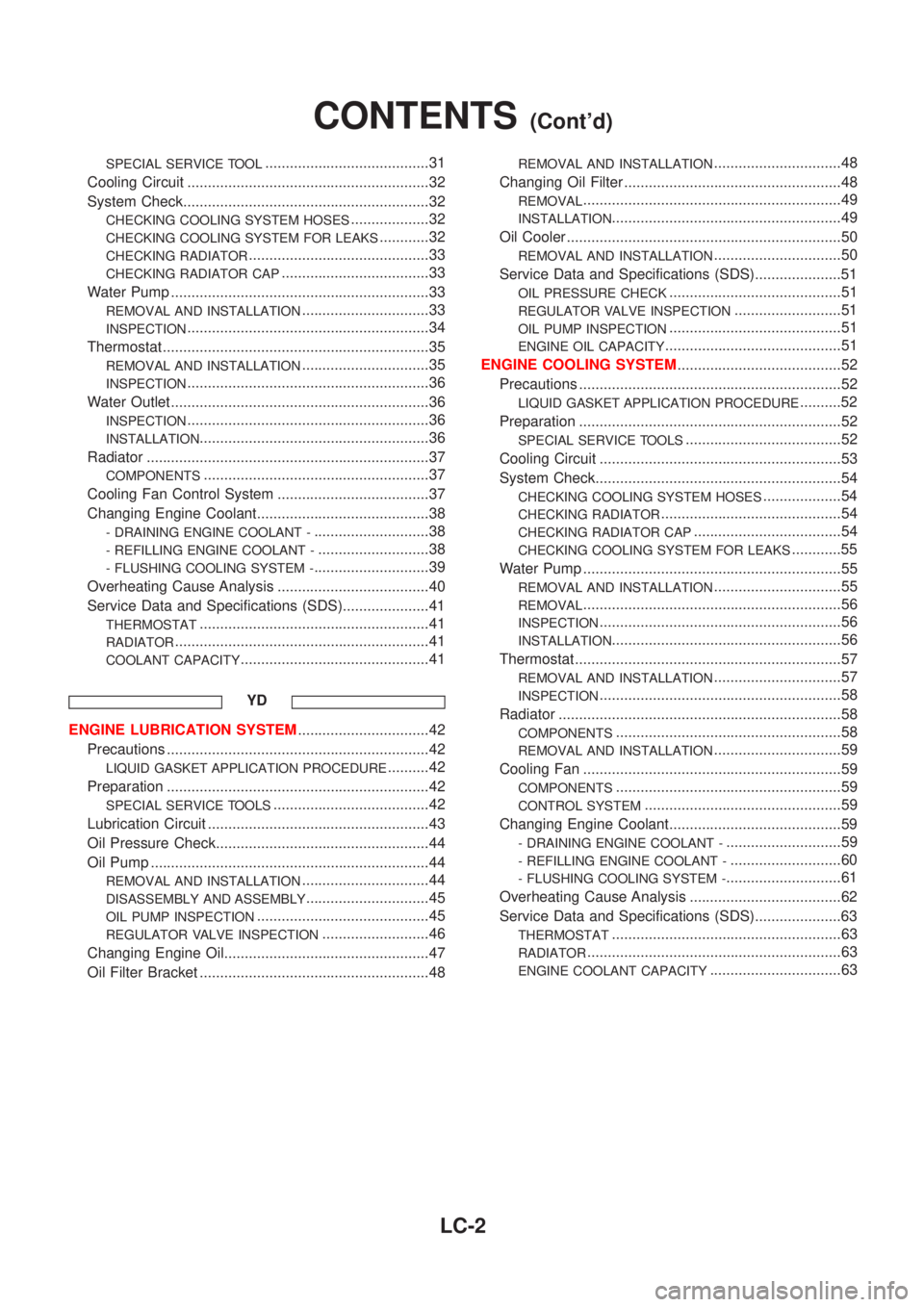 NISSAN ALMERA TINO 2001 Service Repair Manual SPECIAL SERVICE TOOL........................................31
Cooling Circuit ...........................................................32
System Check............................................... NISSAN ALMERA TINO 2001 Service Repair Manual SPECIAL SERVICE TOOL........................................31
Cooling Circuit ...........................................................32
System Check...............................................