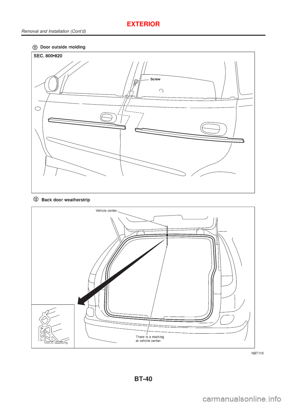 NISSAN ALMERA TINO 2001  Service Repair Manual NBT119
EXTERIOR
Removal and Installation (Contd)
BT-40 