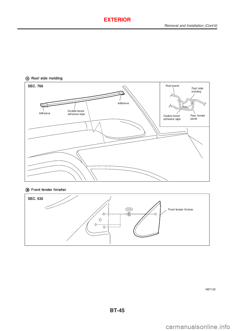 NISSAN ALMERA TINO 2001  Service Repair Manual NBT125
EXTERIOR
Removal and Installation (Contd)
BT-45 