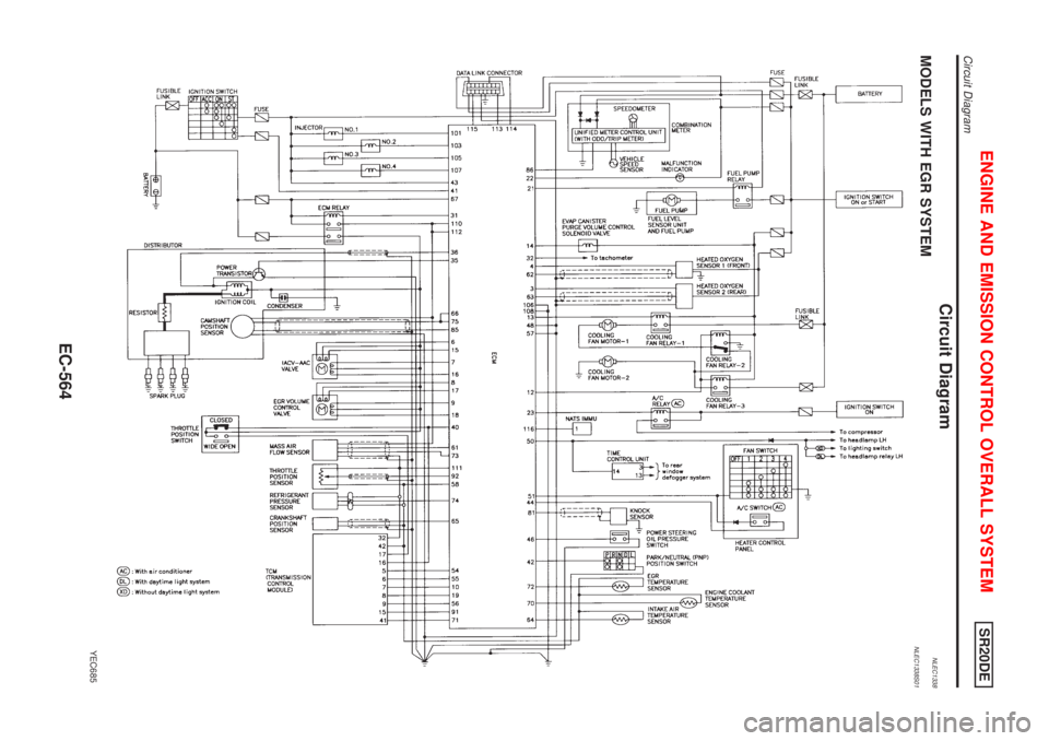 NISSAN ALMERA TINO 2001  Service Repair Manual Circuit DiagramNLEC1338MODELS WITH EGR SYSTEMNLEC1338S01
YEC685
ENGINE AND EMISSION CONTROL OVERALL SYSTEMSR20DE
Circuit Diagram
EC-564 