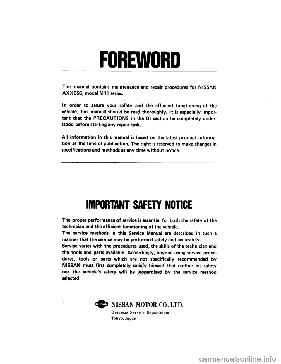 NISSAN AXXESS 1990 Service Repair Manual NISSAN AXXESS 1990 Service Repair Manual
