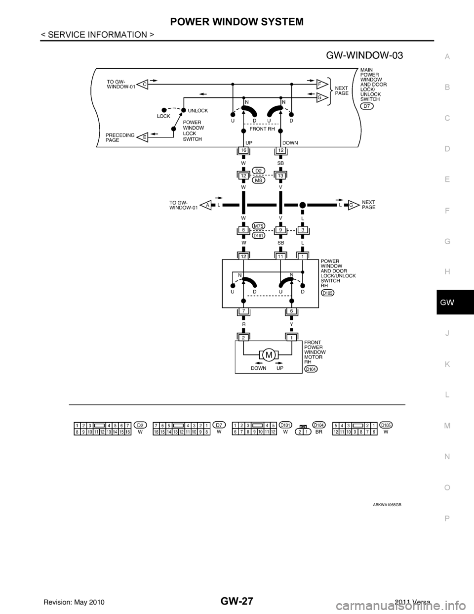 NISSAN LATIO 2011 Service Repair Manual POWER WINDOW SYSTEMGW-27
< SERVICE INFORMATION >
C
DE
F
G H
J
K L
M A
B
GW
N
O P
ABKWA1065GB
Revision: May 2010 2011 Versa NISSAN LATIO 2011 Service Repair Manual POWER WINDOW SYSTEMGW-27
< SERVICE INFORMATION >
C
DE
F
G H
J
K L
M A
B
GW
N
O P
ABKWA1065GB
Revision: May 2010 2011 Versa