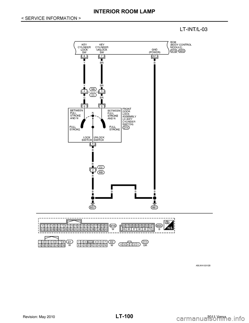 NISSAN LATIO 2011  Service Repair Manual LT-100
< SERVICE INFORMATION >
INTERIOR ROOM LAMP
ABLWA1031GB
Revision: May 20102011 Versa 