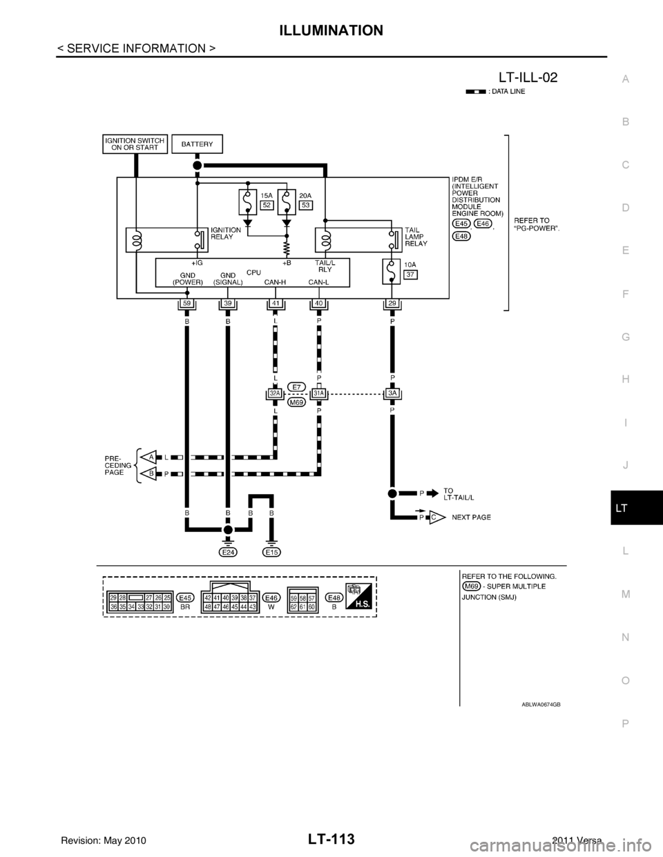 NISSAN LATIO 2011  Service Repair Manual ILLUMINATIONLT-113
< SERVICE INFORMATION >
C
DE
F
G H
I
J
L
M A
B
LT
N
O P
ABLWA0674GB
Revision: May 2010 2011 Versa 