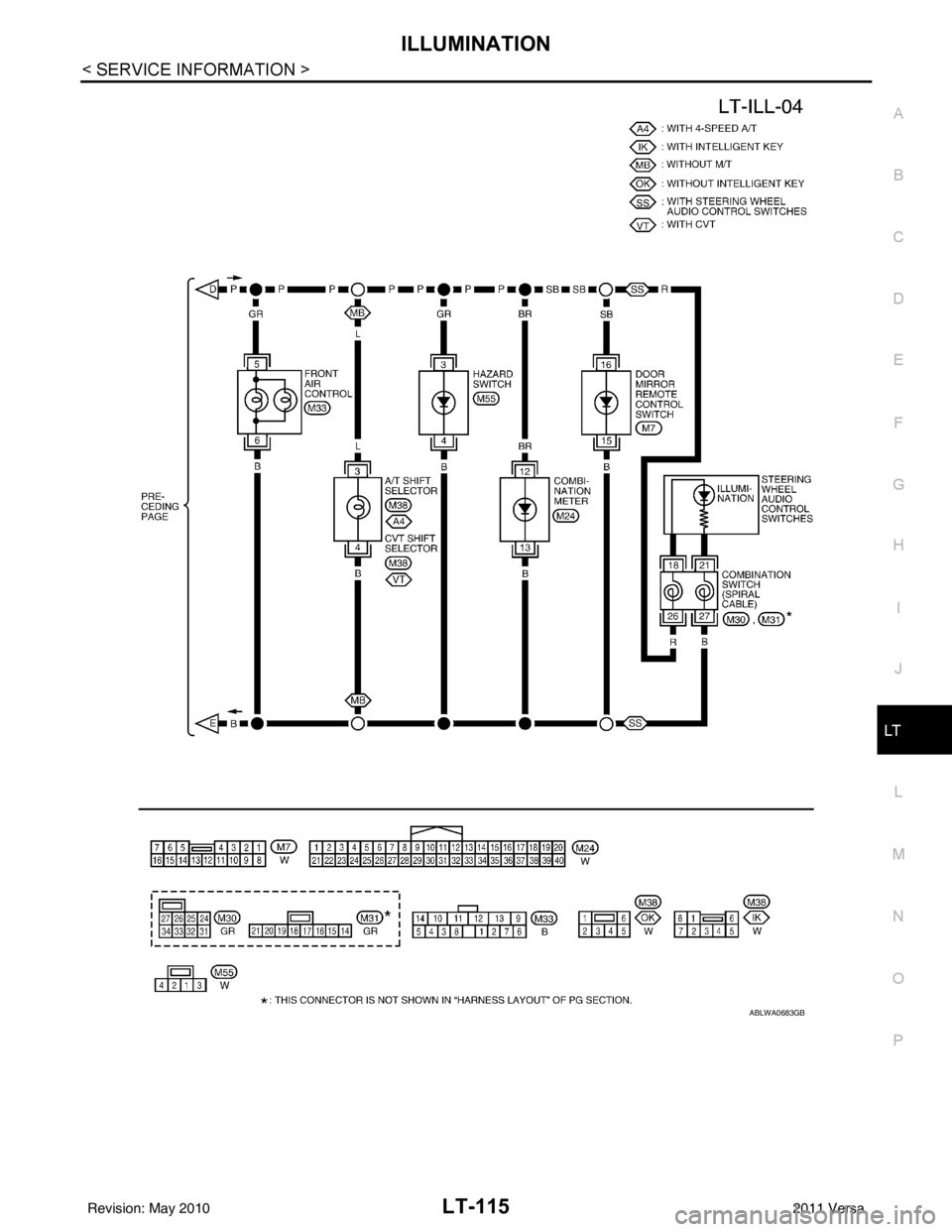 NISSAN LATIO 2011  Service Repair Manual ILLUMINATIONLT-115
< SERVICE INFORMATION >
C
DE
F
G H
I
J
L
M A
B
LT
N
O P
ABLWA0683GB
Revision: May 2010 2011 Versa 