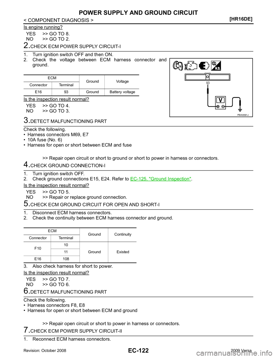 NISSAN LATIO 2009  Service Repair Manual YES >> GO TO 8.
NO >> GO TO 2. YES >> GO TO 4.
NO >> GO TO 3. Ground Inspection " .
Is the inspection result normal? YES >> GO TO 5.
NO >> Repair or replace ground connection. YES >> GO TO 7.
NO >> GO
