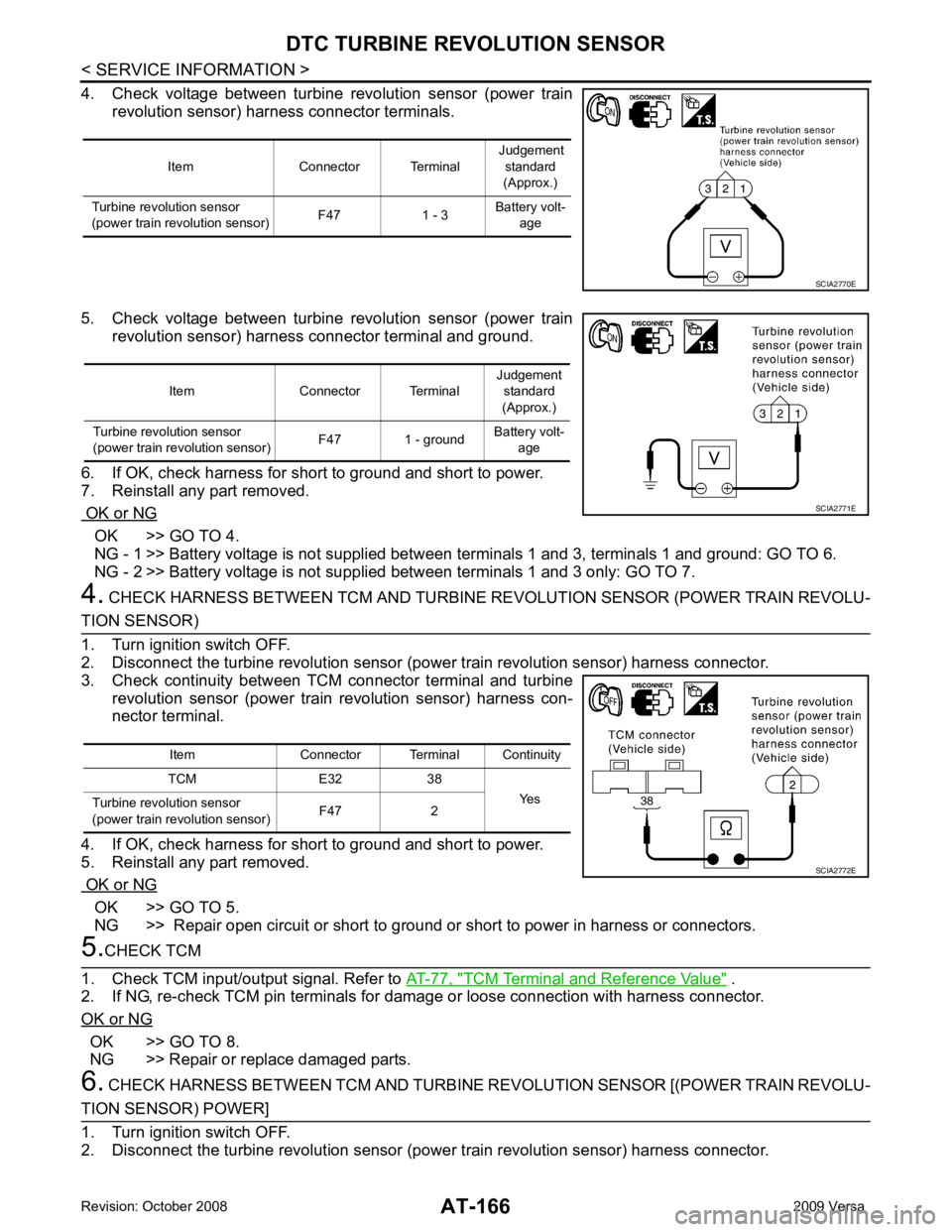 NISSAN LATIO 2009  Service Repair Manual  OK >> GO TO 4.
 NG - 1 >> Battery voltage is not supplied betw een terminals 1 and 3, terminals 1 and ground: GO TO 6.
 NG - 2 >> Battery voltage is not supp lied between terminals 1 and 3 only: GO T