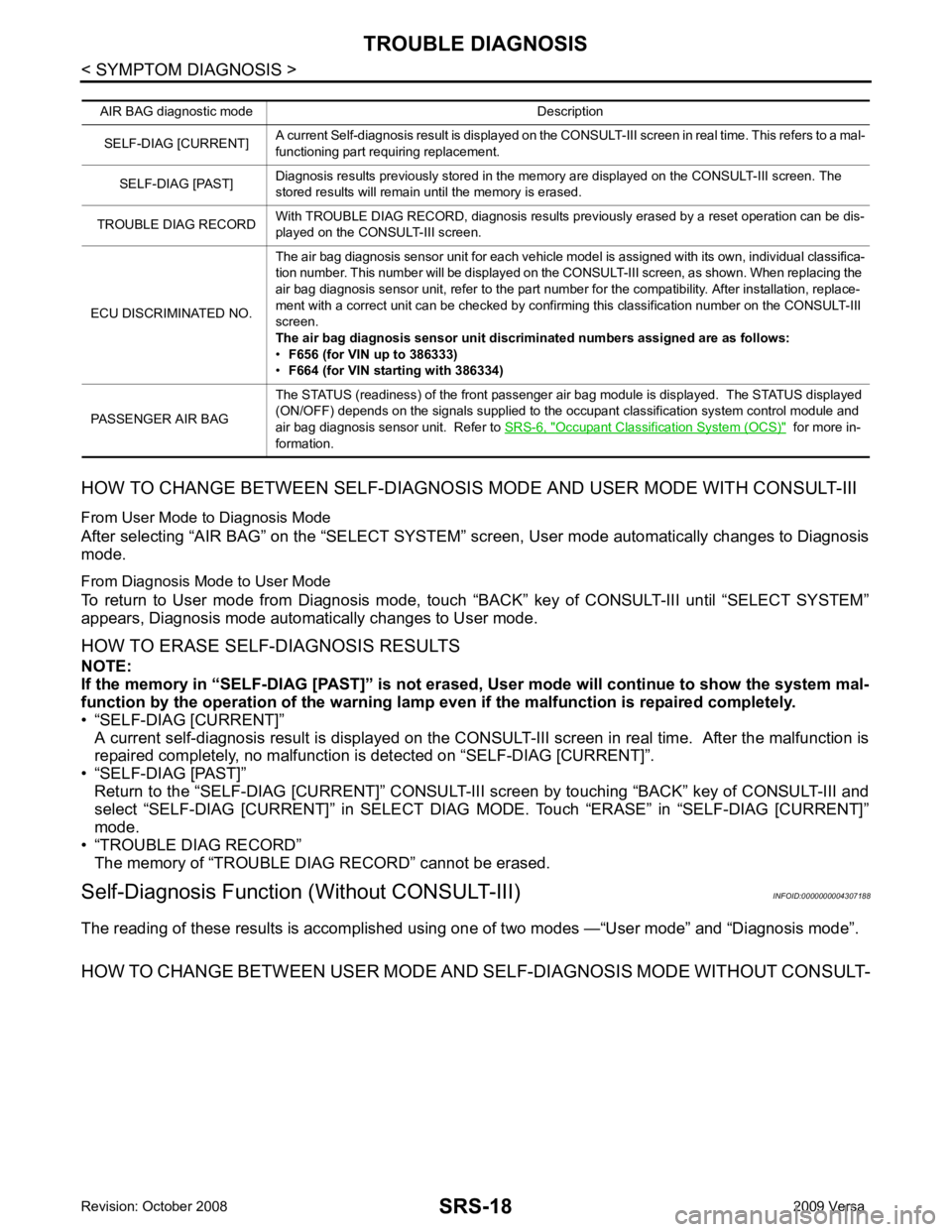 NISSAN LATIO 2009  Service Repair Manual Occupant Classification System (OCS) "   for more in-
formation. 