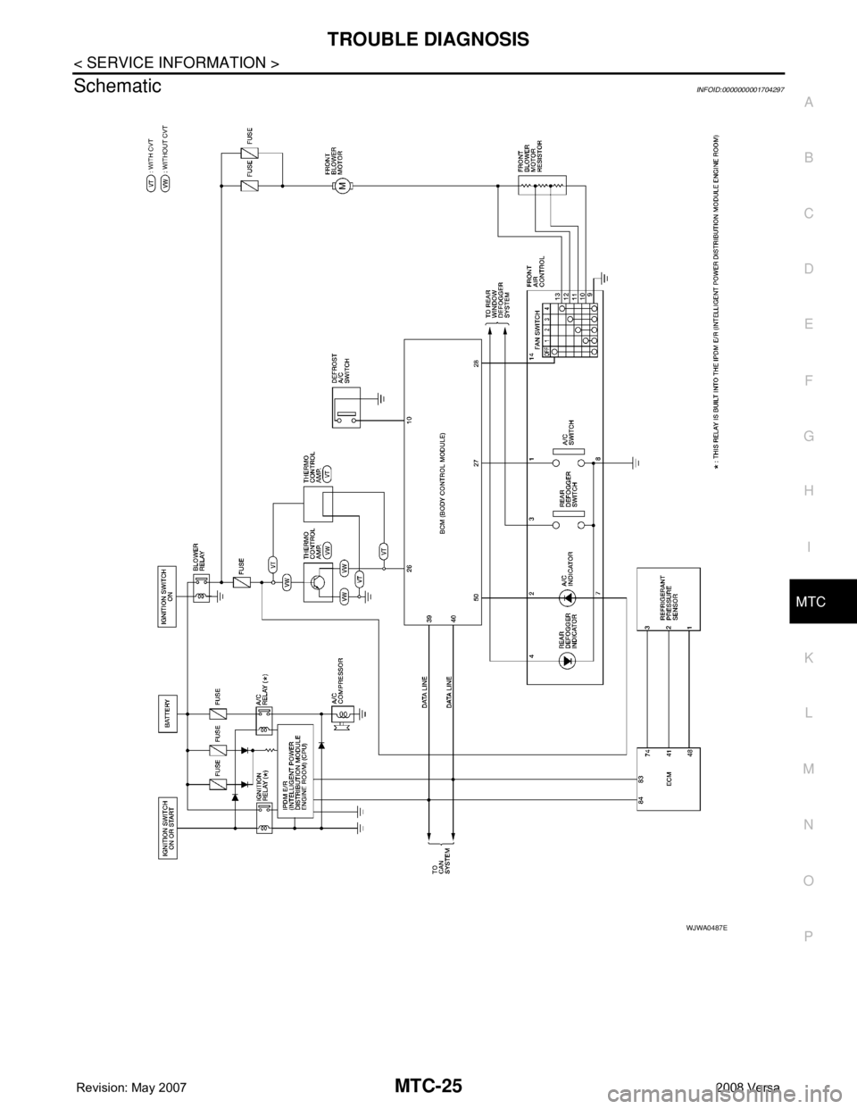 NISSAN LATIO 2008  Service Repair Manual TROUBLE DIAGNOSIS
MTC-25
< SERVICE INFORMATION >
C
D
E
F
G
H
I
K
L
MA
B
MTC
N
O
P
SchematicINFOID:0000000001704297
WJWA0487E 
