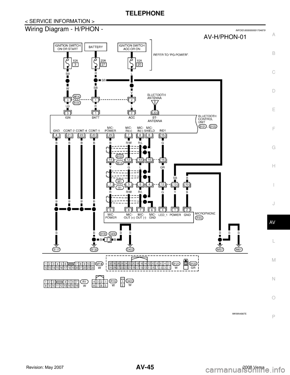NISSAN LATIO 2008 Service Repair Manual TELEPHONE
AV-45
< SERVICE INFORMATION >
C
D
E
F
G
H
I
J
L
MA
B
AV
N
O
P
Wiring Diagram - H/PHON -INFOID:0000000001704679
WKWA4987E NISSAN LATIO 2008 Service Repair Manual TELEPHONE
AV-45
< SERVICE INFORMATION >
C
D
E
F
G
H
I
J
L
MA
B
AV
N
O
P
Wiring Diagram - H/PHON -INFOID:0000000001704679
WKWA4987E