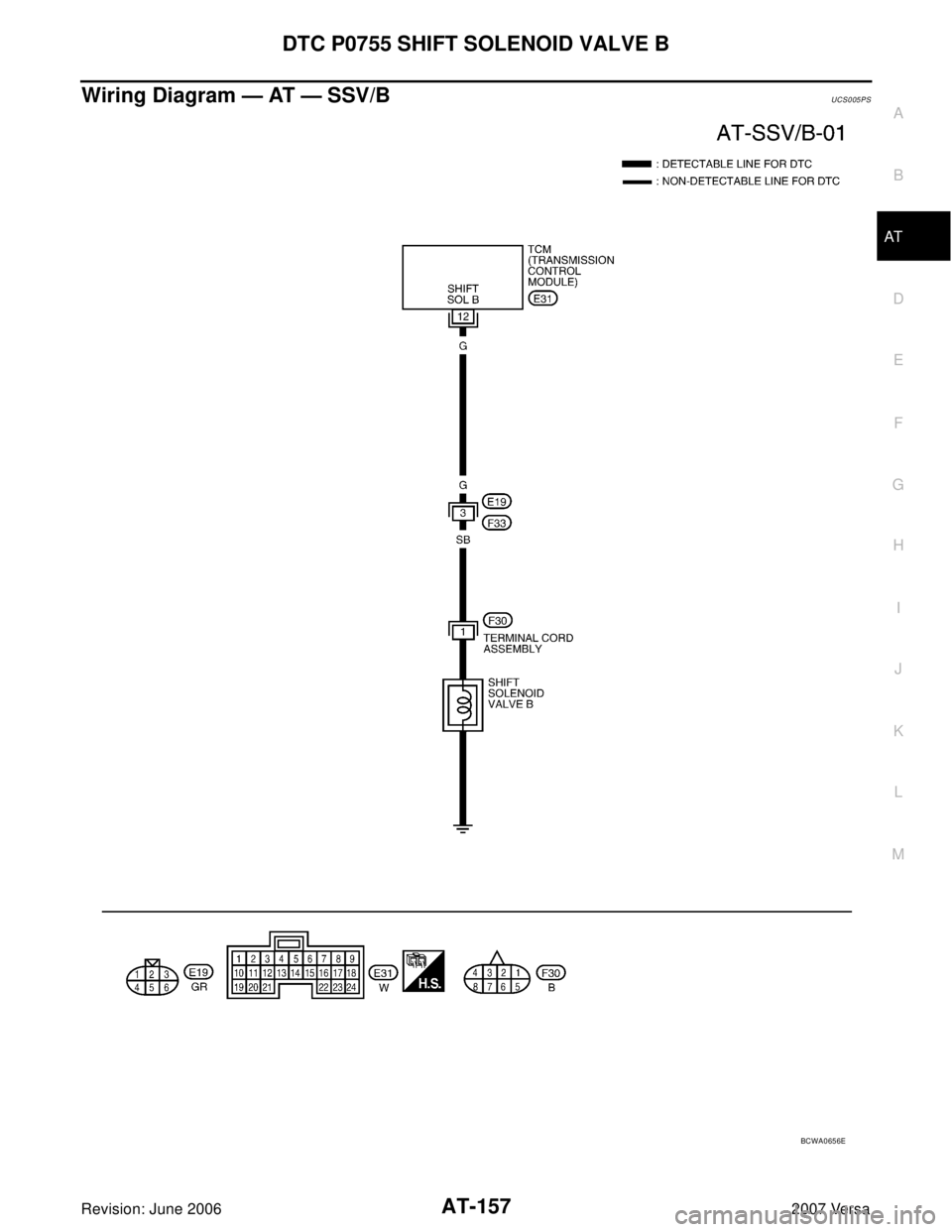 NISSAN LATIO 2007  Service Repair Manual DTC P0755 SHIFT SOLENOID VALVE B
AT-157
D
E
F
G
H
I
J
K
L
MA
B
AT
Revision: June 20062007 Versa
Wiring Diagram — AT — SSV/BUCS005PS
BCWA0656E 