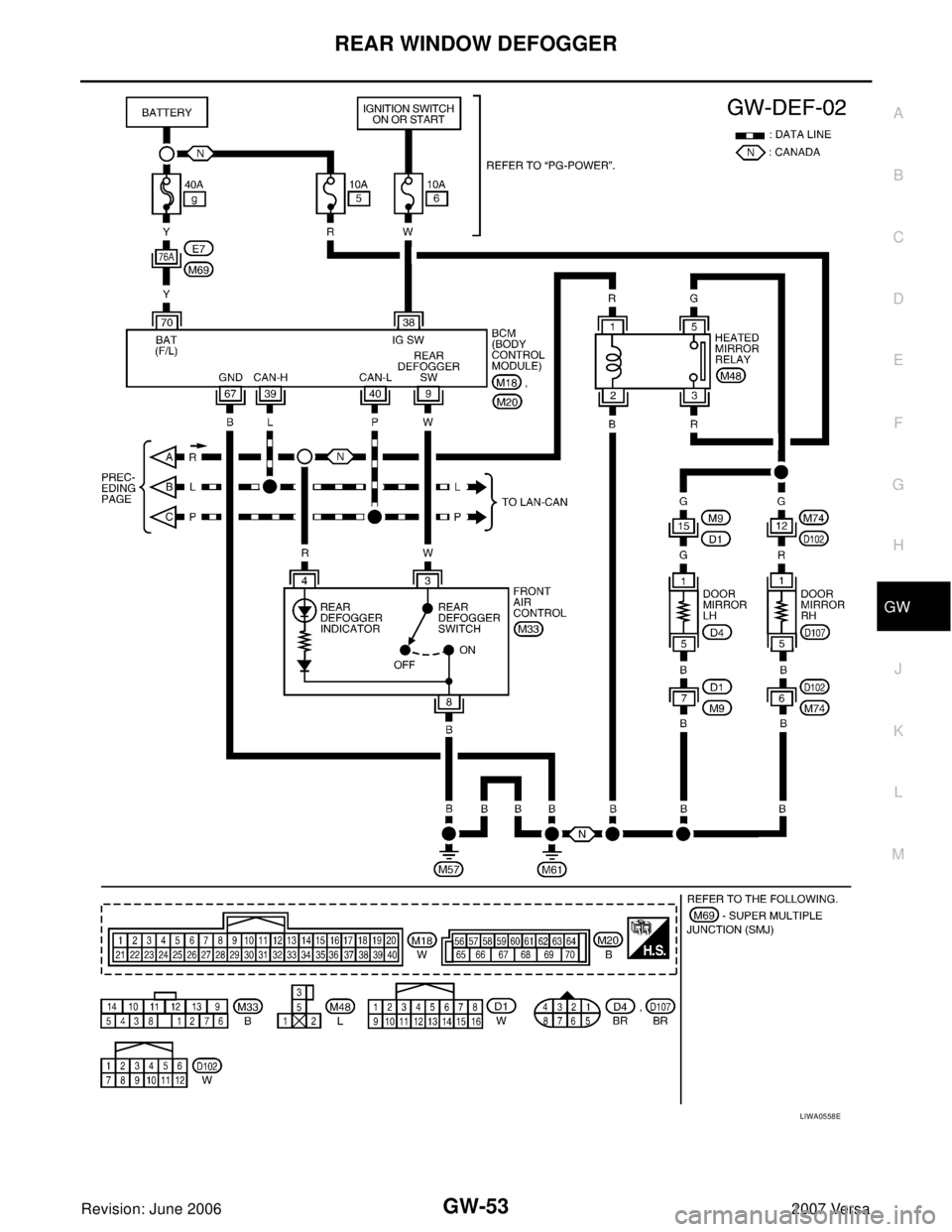 NISSAN LATIO 2007  Service Repair Manual REAR WINDOW DEFOGGER
GW-53
C
D
E
F
G
H
J
K
L
MA
B
GW
Revision: June 20062007 Versa
LIWA0558E 