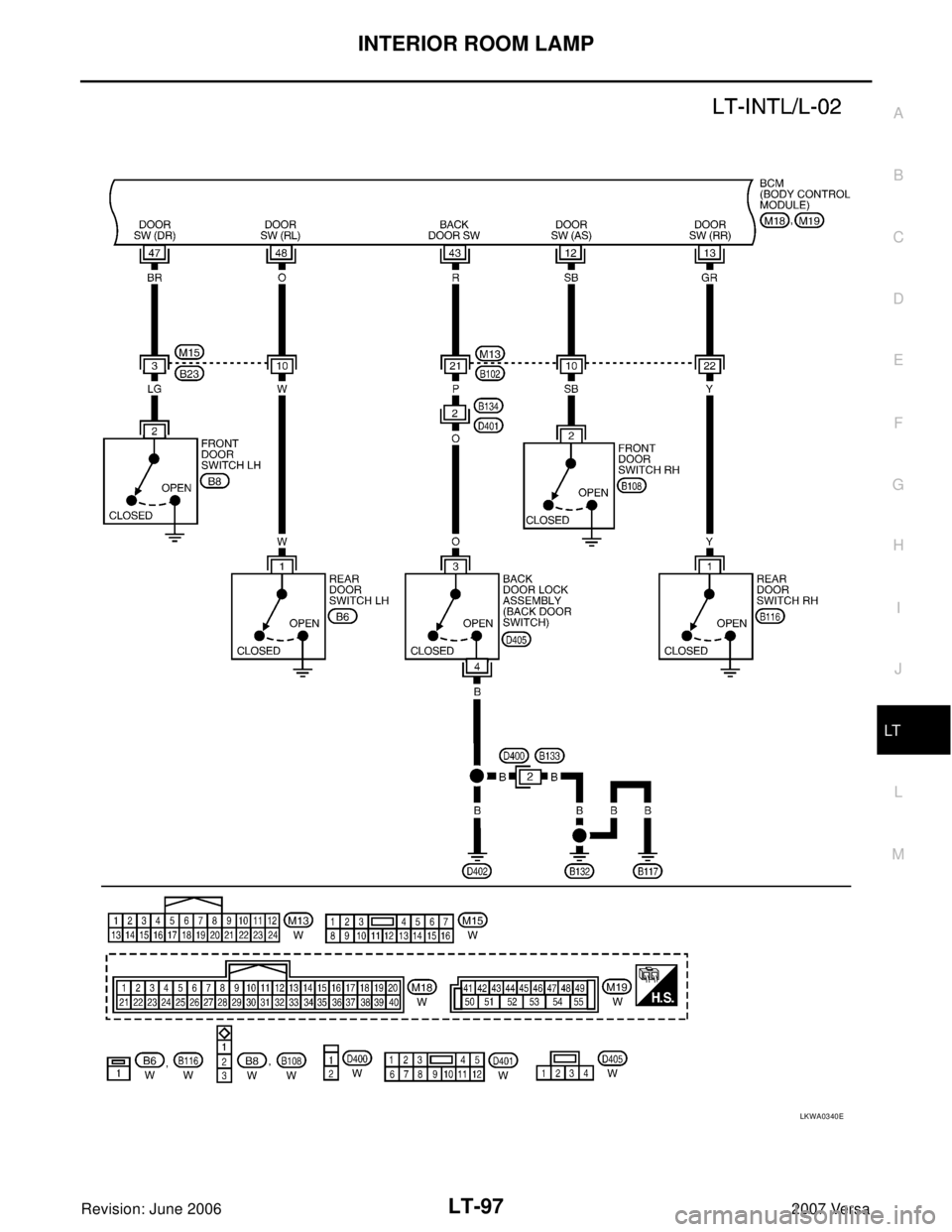 NISSAN LATIO 2007  Service Repair Manual INTERIOR ROOM LAMP
LT-97
C
D
E
F
G
H
I
J
L
MA
B
LT
Revision: June 20062007 Versa
LKWA0340E 