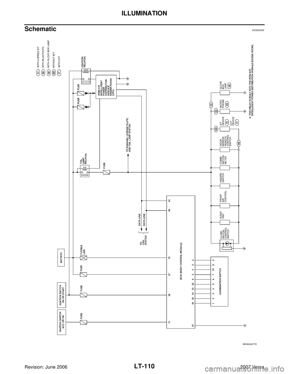 NISSAN LATIO 2007  Service Repair Manual LT-110
ILLUMINATION
Revision: June 20062007 Versa
SchematicEKS00HZX
WKWA4977E 