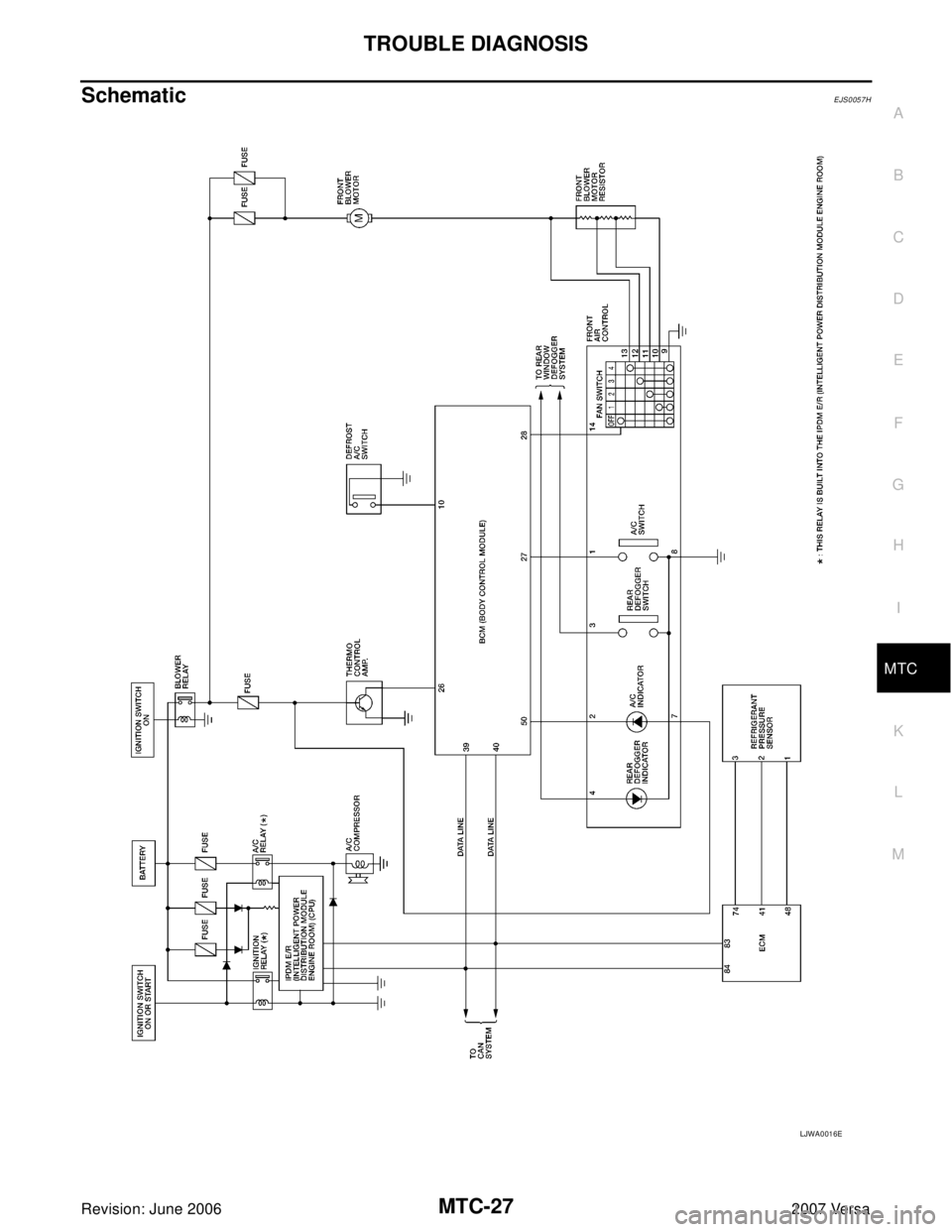 NISSAN LATIO 2007  Service Repair Manual TROUBLE DIAGNOSIS
MTC-27
C
D
E
F
G
H
I
K
L
MA
B
MTC
Revision: June 20062007 Versa
SchematicEJS0057H
LJWA0016E 