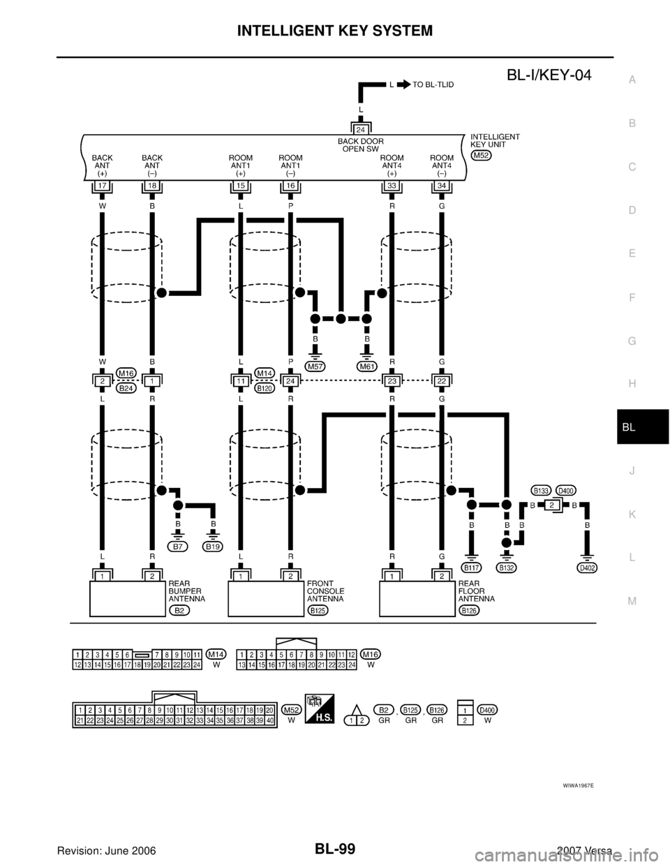 NISSAN LATIO 2007  Service Repair Manual INTELLIGENT KEY SYSTEM
BL-99
C
D
E
F
G
H
J
K
L
MA
B
BL
Revision: June 20062007 Versa
WIWA1967E 