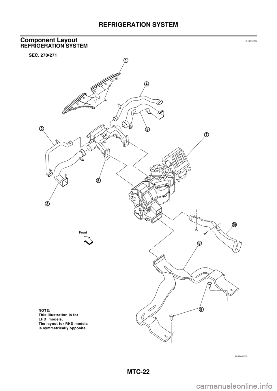 NISSAN NAVARA 2005 Repair Workshop Manual MTC-22
REFRIGERATION SYSTEM
Component Layout
EJS005FU
REFRIGERATION SYSTEM
MJIB0217E NISSAN NAVARA 2005 Repair Workshop Manual MTC-22
REFRIGERATION SYSTEM
Component Layout
EJS005FU
REFRIGERATION SYSTEM
MJIB0217E