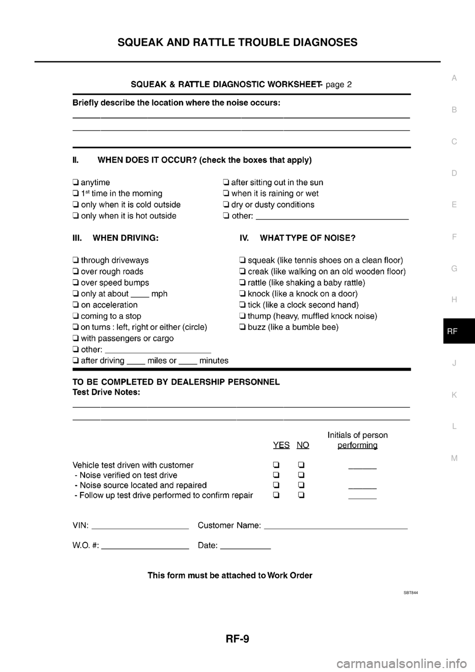 NISSAN NAVARA 2005 Repair Workshop Manual SQUEAK AND RATTLE TROUBLE DIAGNOSES
RF-9
C
D
E
F
G
H
J
K
L
MA
B
RF
SBT844 NISSAN NAVARA 2005 Repair Workshop Manual SQUEAK AND RATTLE TROUBLE DIAGNOSES
RF-9
C
D
E
F
G
H
J
K
L
MA
B
RF
SBT844