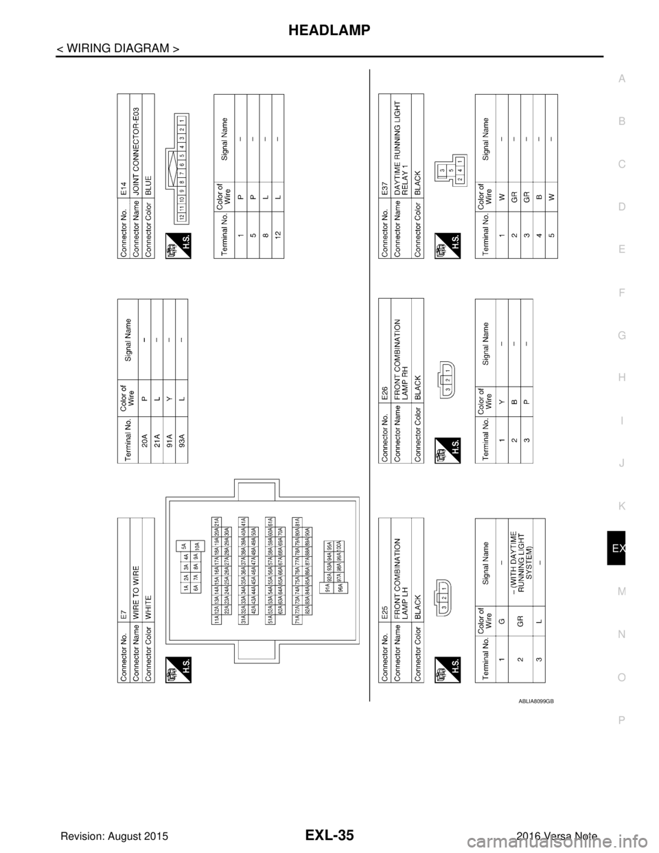 NISSAN NOTE 2016 Service Repair Manual HEADLAMPEXL-35
< WIRING DIAGRAM >
C
DE
F
G H
I
J
K
M A
B
EXL
N
O P
ABLIA8099GB
Revision: August 2015 2016 Versa Note
cardiagn.com NISSAN NOTE 2016 Service Repair Manual HEADLAMPEXL-35
< WIRING DIAGRAM >
C
DE
F
G H
I
J
K
M A
B
EXL
N
O P
ABLIA8099GB
Revision: August 2015 2016 Versa Note
cardiagn.com