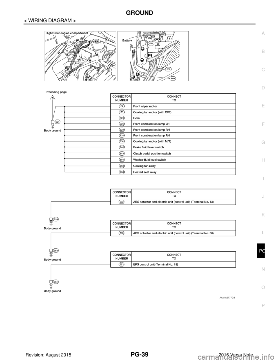 NISSAN NOTE 2016 Service Repair Manual PG
GROUNDPG-39
< WIRING DIAGRAM >
C
DE
F
G H
I
J
K L
B A
O P
N
AAMIA2777GB
Revision: August 2015
2016 Versa Note
cardiagn.com NISSAN NOTE 2016 Service Repair Manual PG
GROUNDPG-39
< WIRING DIAGRAM >
C
DE
F
G H
I
J
K L
B A
O P
N
AAMIA2777GB
Revision: August 2015
2016 Versa Note
cardiagn.com