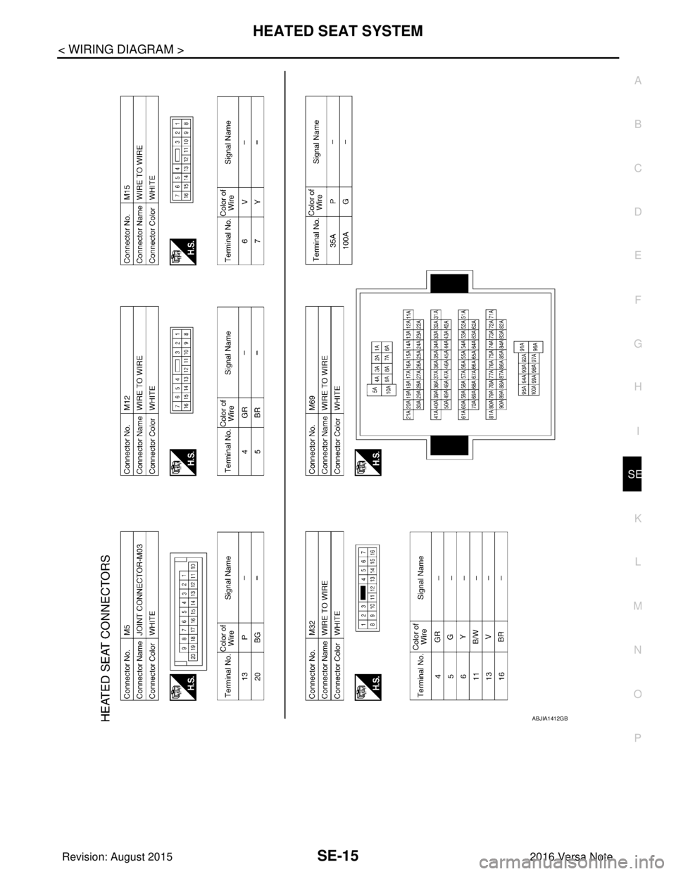 NISSAN NOTE 2016 Service Repair Manual HEATED SEAT SYSTEMSE-15
< WIRING DIAGRAM >
C
DE
F
G H
I
K L
M A
B
SE
N
O P
ABJIA1412GB
Revision: August 2015 2016 Versa Note
cardiagn.com NISSAN NOTE 2016 Service Repair Manual HEATED SEAT SYSTEMSE-15
< WIRING DIAGRAM >
C
DE
F
G H
I
K L
M A
B
SE
N
O P
ABJIA1412GB
Revision: August 2015 2016 Versa Note
cardiagn.com