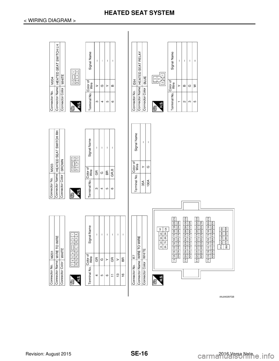 NISSAN NOTE 2016 Service Repair Manual SE-16
< WIRING DIAGRAM >
HEATED SEAT SYSTEM
AAJIA0297GB
Revision: August 20152016 Versa Note
cardiagn.com NISSAN NOTE 2016 Service Repair Manual SE-16
< WIRING DIAGRAM >
HEATED SEAT SYSTEM
AAJIA0297GB
Revision: August 20152016 Versa Note
cardiagn.com
