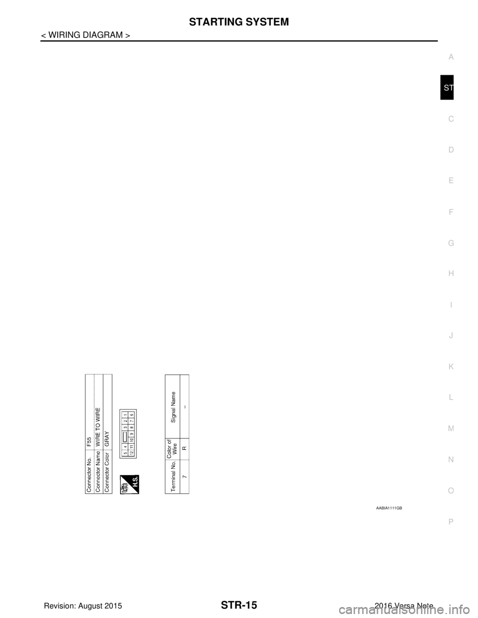NISSAN NOTE 2016 Service Repair Manual STARTING SYSTEMSTR-15
< WIRING DIAGRAM >
C
DE
F
G H
I
J
K L
M A
STR
NP
O
AABIA1111GB
Revision: August 2015
2016 Versa Note
cardiagn.com NISSAN NOTE 2016 Service Repair Manual STARTING SYSTEMSTR-15
< WIRING DIAGRAM >
C
DE
F
G H
I
J
K L
M A
STR
NP
O
AABIA1111GB
Revision: August 2015
2016 Versa Note
cardiagn.com