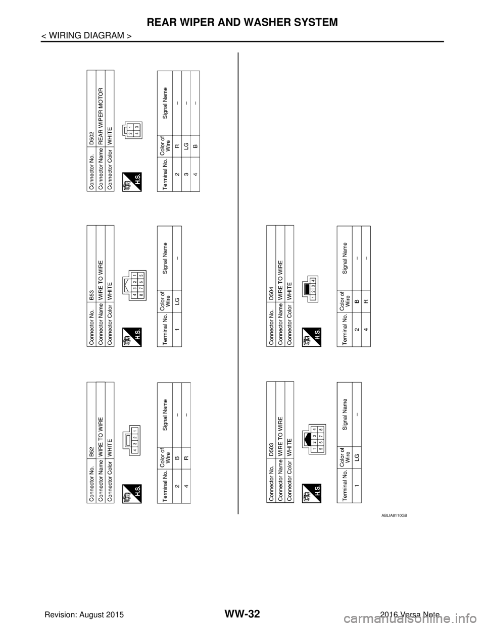 NISSAN NOTE 2016 Service Repair Manual WW-32
< WIRING DIAGRAM >
REAR WIPER AND WASHER SYSTEM
ABLIA8110GB
Revision: August 20152016 Versa Note
cardiagn.com NISSAN NOTE 2016 Service Repair Manual WW-32
< WIRING DIAGRAM >
REAR WIPER AND WASHER SYSTEM
ABLIA8110GB
Revision: August 20152016 Versa Note
cardiagn.com