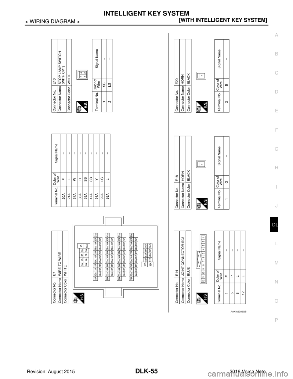 NISSAN NOTE 2016  Service Repair Manual INTELLIGENT KEY SYSTEMDLK-55
< WIRING DIAGRAM > [WITH INTELLIGENT KEY SYSTEM]
C
D
E
F
G H
I
J
L
M A
B
DLK
N
O P
AAKIA2289GB
Revision: August 2015 2016 Versa Note

cardiagn.com  