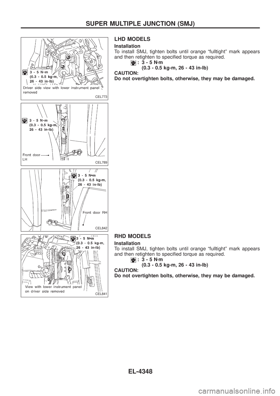 NISSAN PATROL 2004  Electronic Repair Manual LHD MODELS
Installation
To install SMJ, tighten bolts until orange ªfulltightº mark appears
and then retighten to speci®ed torque as required.
: 3-5Nzm
(0.3 - 0.5 kg-m, 26 - 43 in-lb)
CAUTION:
Do n