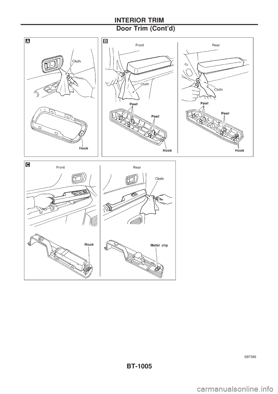 NISSAN PATROL 2000  Electronic Repair Manual SBT566
INTERIOR TRIM
Door Trim (Contd)BT-1005 