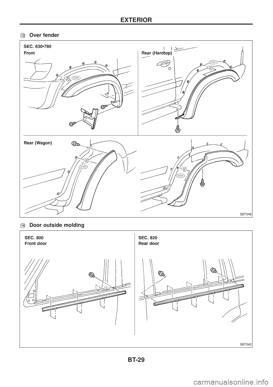 NISSAN PATROL 2006 Service Manual V13Over fender
V14Door outside molding
SBT548
SBT542
EXTERIOR
BT-29 NISSAN PATROL 2006 Service Manual V13Over fender
V14Door outside molding
SBT548
SBT542
EXTERIOR
BT-29