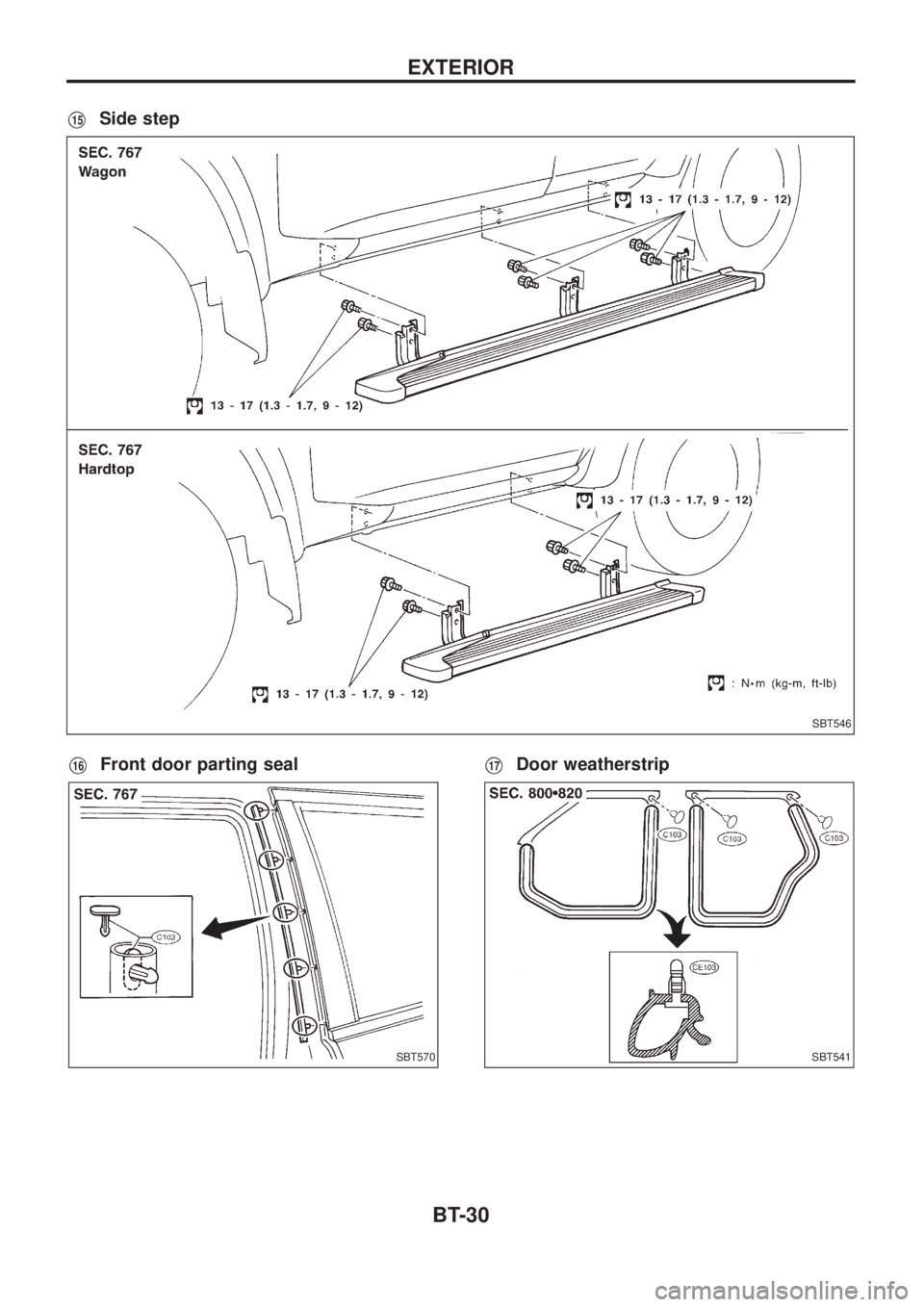 NISSAN PATROL 2006 Service Manual V15Side step
V16Front door parting sealV17Door weatherstrip
SBT546
SBT570SBT541
EXTERIOR
BT-30 NISSAN PATROL 2006 Service Manual V15Side step
V16Front door parting sealV17Door weatherstrip
SBT546
SBT570SBT541
EXTERIOR
BT-30