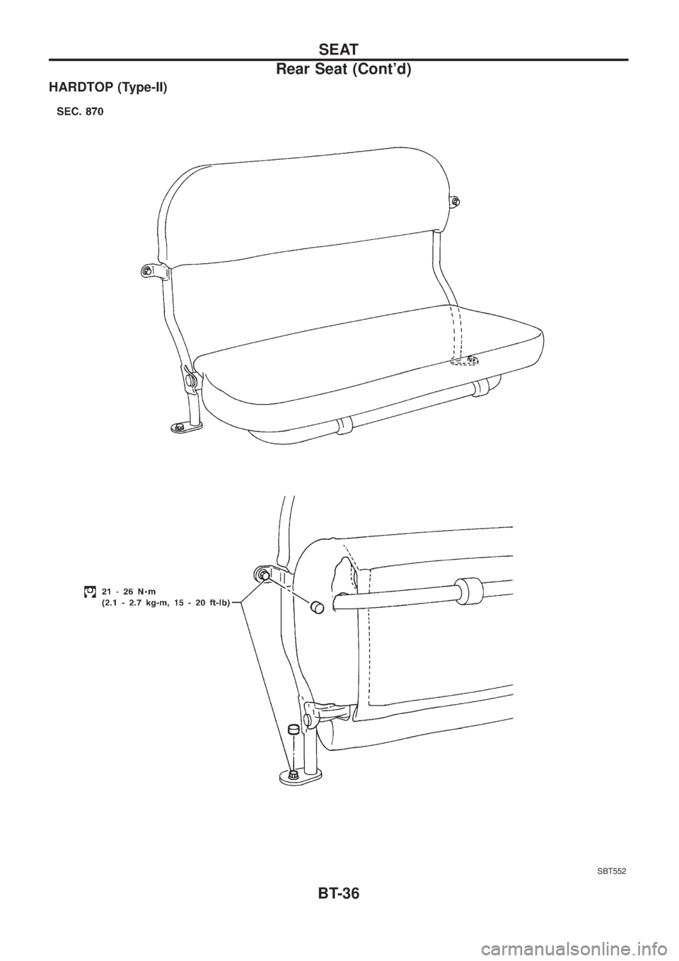 NISSAN PATROL 2006  Service Manual HARDTOP (Type-II)
SBT552
SEAT
Rear Seat (Contd)
BT-36 