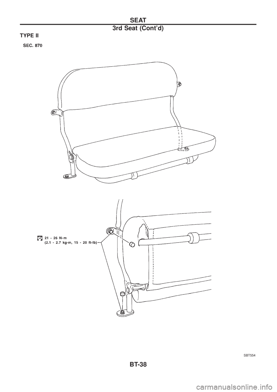 NISSAN PATROL 2006  Service Manual TYPE II
SBT554
SEAT
3rd Seat (Contd)
BT-38 