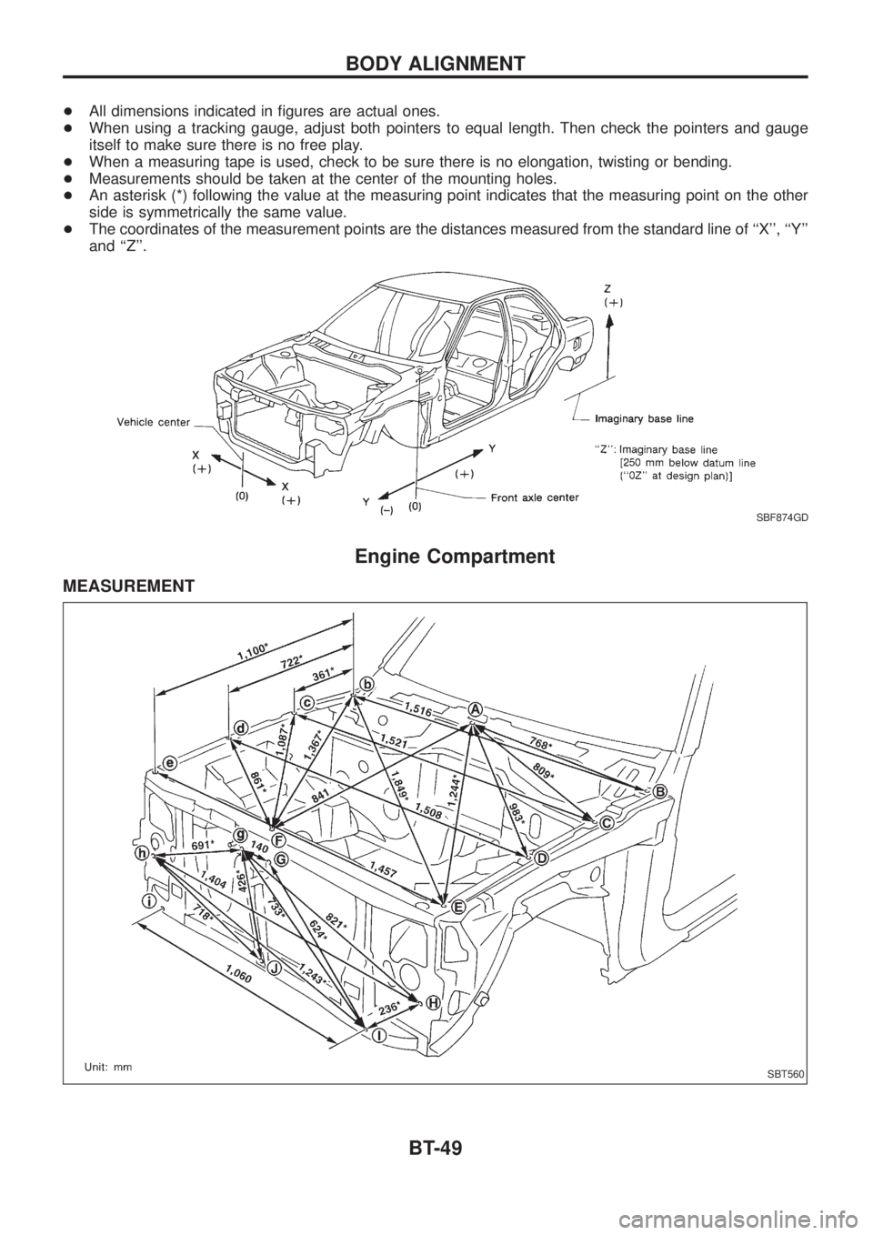 NISSAN PATROL 2006  Service Manual +All dimensions indicated in ®gures are actual ones.
+When using a tracking gauge, adjust both pointers to equal length. Then check the pointers and gauge
itself to make sure there is no free play.
+
