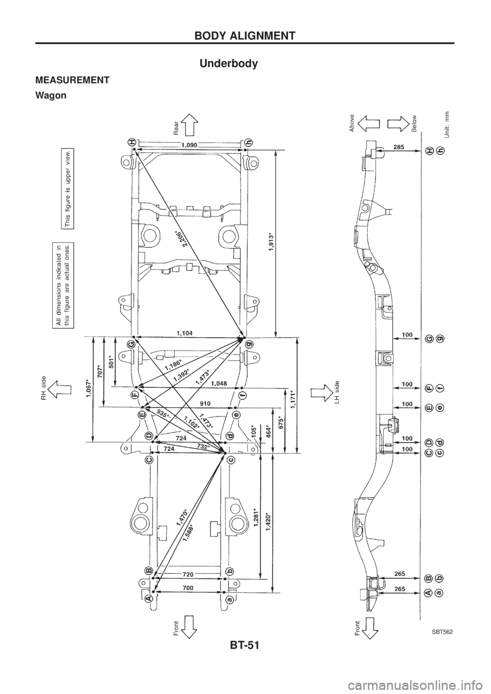NISSAN PATROL 2006  Service Manual Underbody
MEASUREMENT
Wagon
SBT562
BODY ALIGNMENT
BT-51 