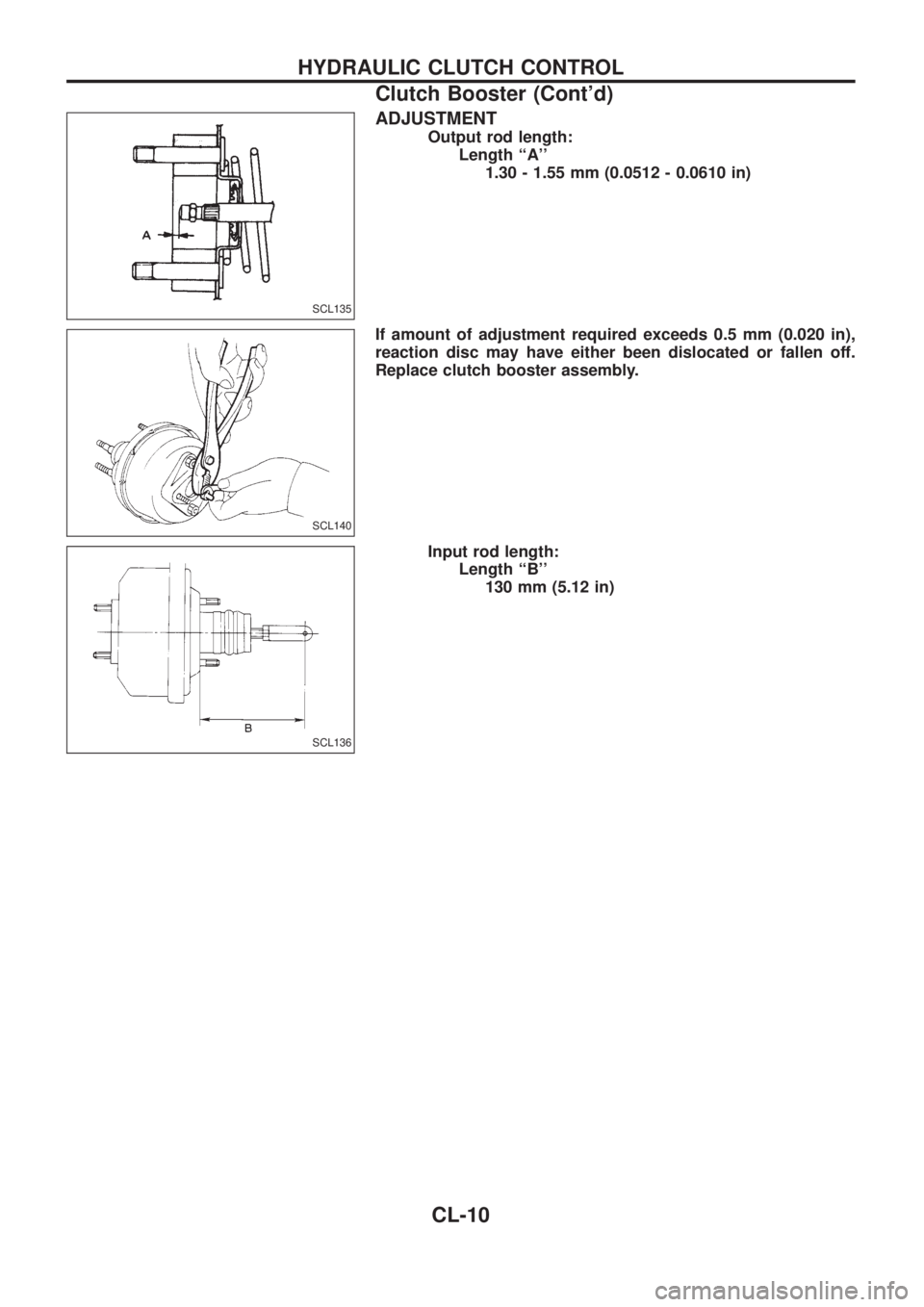 NISSAN PATROL 2006 Service Manual ADJUSTMENT
Output rod length:
Length ``A
1.30 - 1.55 mm (0.0512 - 0.0610 in)
If amount of adjustment required exceeds 0.5 mm (0.020 in),
reaction disc may have either been dislocated or fallen off.
NISSAN PATROL 2006 Service Manual ADJUSTMENT
Output rod length:
Length ``A
1.30 - 1.55 mm (0.0512 - 0.0610 in)
If amount of adjustment required exceeds 0.5 mm (0.020 in),
reaction disc may have either been dislocated or fallen off.