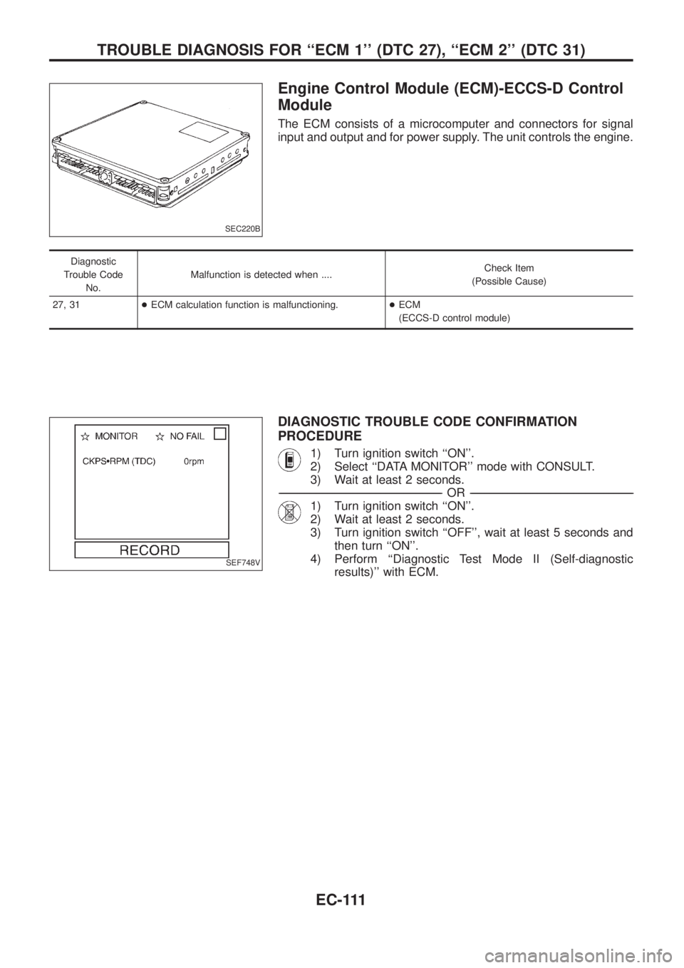 NISSAN PATROL 2006  Service Manual Engine Control Module (ECM)-ECCS-D Control
Module
The ECM consists of a microcomputer and connectors for signal
input and output and for power supply. The unit controls the engine.
Diagnostic
Trouble 