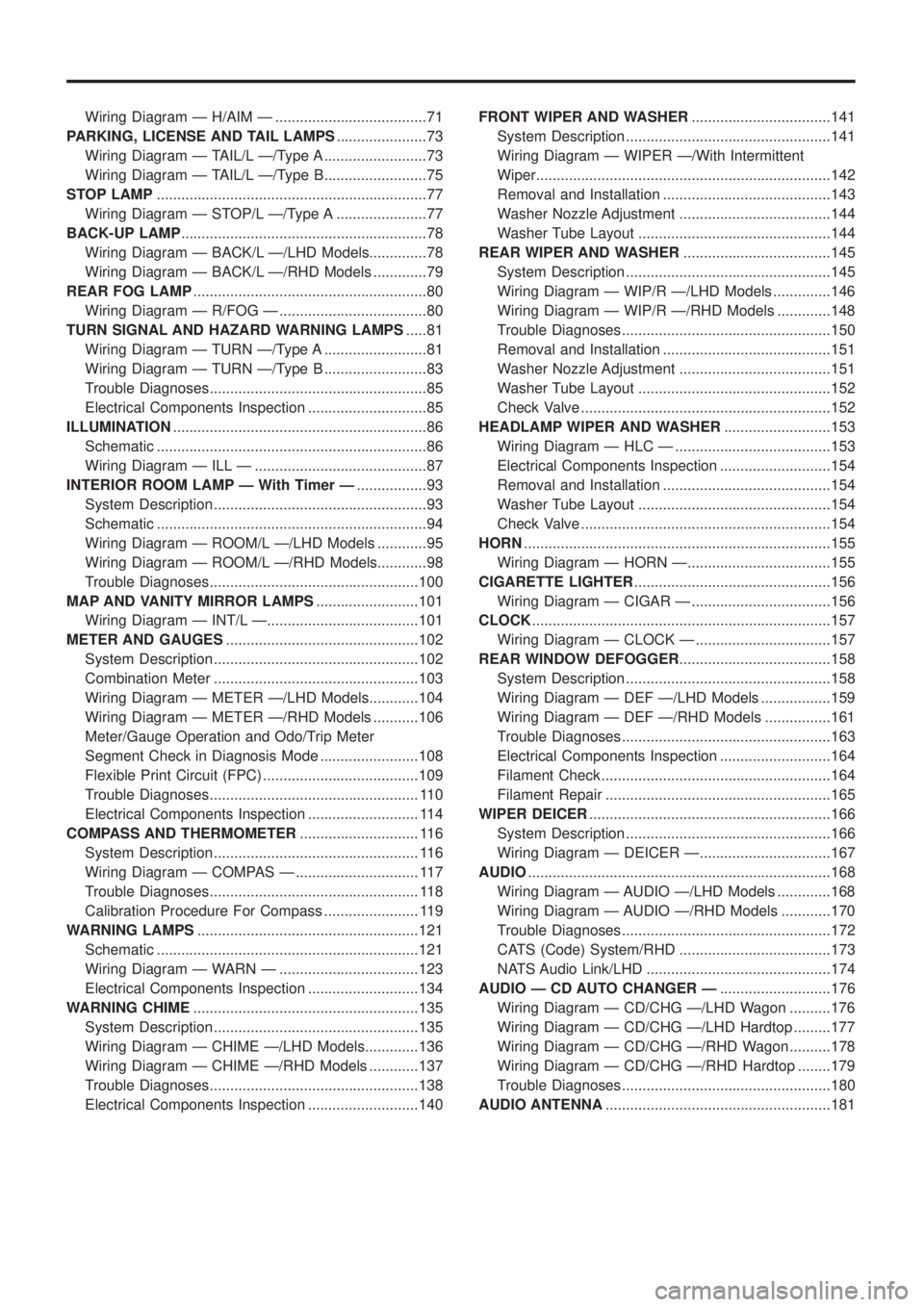 NISSAN PATROL 2006  Service Manual Wiring Diagram Ð H/AIM Ð .....................................71
PARKING, LICENSE AND TAIL LAMPS......................73
Wiring Diagram Ð TAIL/L Ð/Type A .........................73
Wiring Diagram