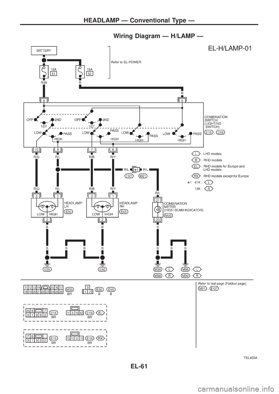 NISSAN PATROL 2006  Service Manual Wiring Diagram Ð H/LAMP Ð
TEL403A
HEADLAMP Ð Conventional Type Ð
EL-61 