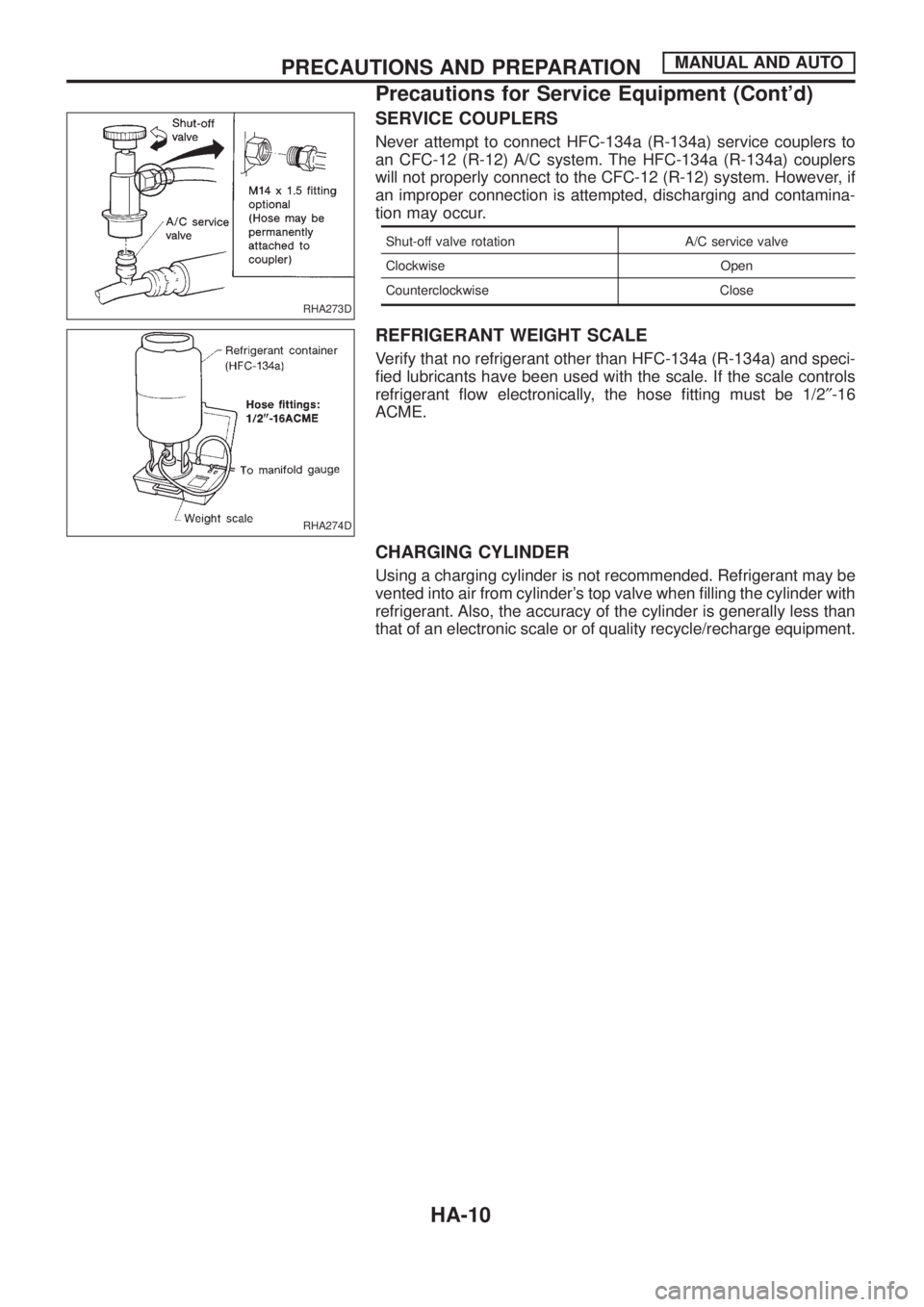 NISSAN PATROL 2006  Service Manual SERVICE COUPLERS
Never attempt to connect HFC-134a (R-134a) service couplers to
an CFC-12 (R-12) A/C system. The HFC-134a (R-134a) couplers
will not properly connect to the CFC-12 (R-12) system. Howev