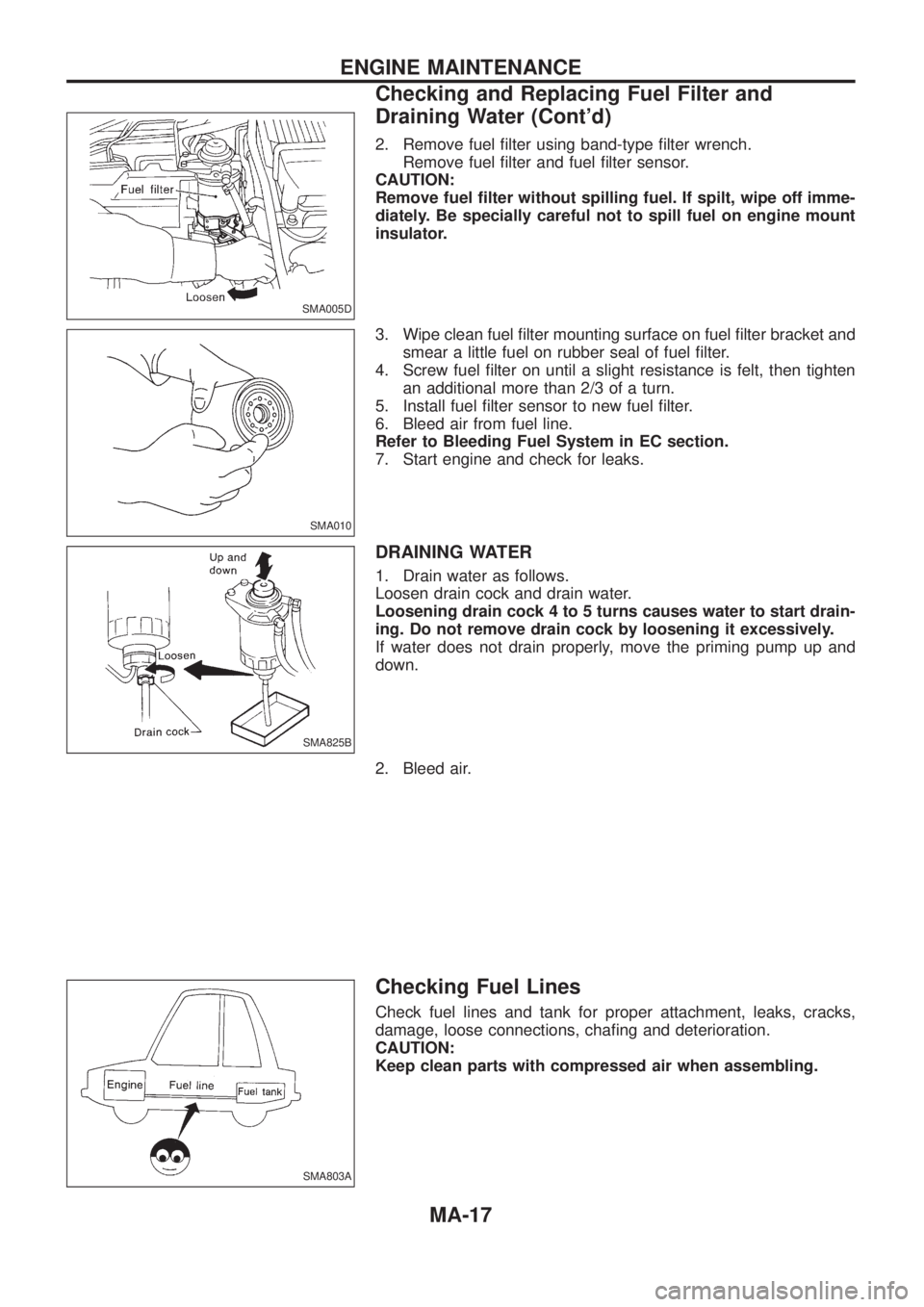 NISSAN PATROL 2006 Service Manual 2. Remove fuel ®lter using band-type ®lter wrench.
Remove fuel ®lter and fuel ®lter sensor.
CAUTION:
Remove fuel ®lter without spilling fuel. If spilt, wipe off imme-
diately. Be specially carefu NISSAN PATROL 2006 Service Manual 2. Remove fuel ®lter using band-type ®lter wrench.
Remove fuel ®lter and fuel ®lter sensor.
CAUTION:
Remove fuel ®lter without spilling fuel. If spilt, wipe off imme-
diately. Be specially carefu