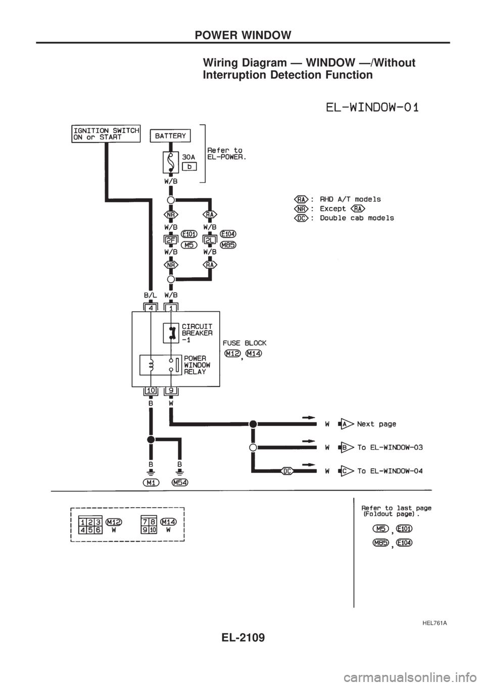 NISSAN PICK-UP 1999  Repair Manual Wiring Diagram Ð WINDOW Ð/Without
Interruption Detection Function
HEL761A
POWER WINDOW
EL-2109 