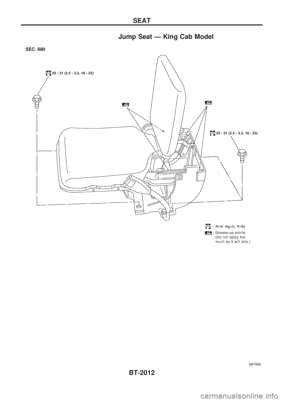 NISSAN PICK-UP 1999 Service Manual Jump Seat Ð King Cab Model
SBT836
SEAT
BT-2012 
