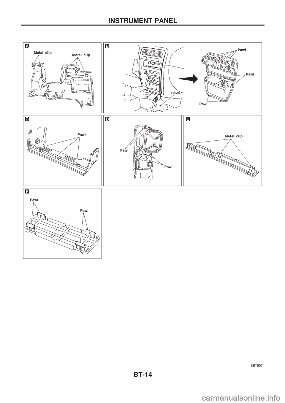 NISSAN PICK-UP 1998  Repair Manual SBT507
INSTRUMENT PANEL
BT-14 