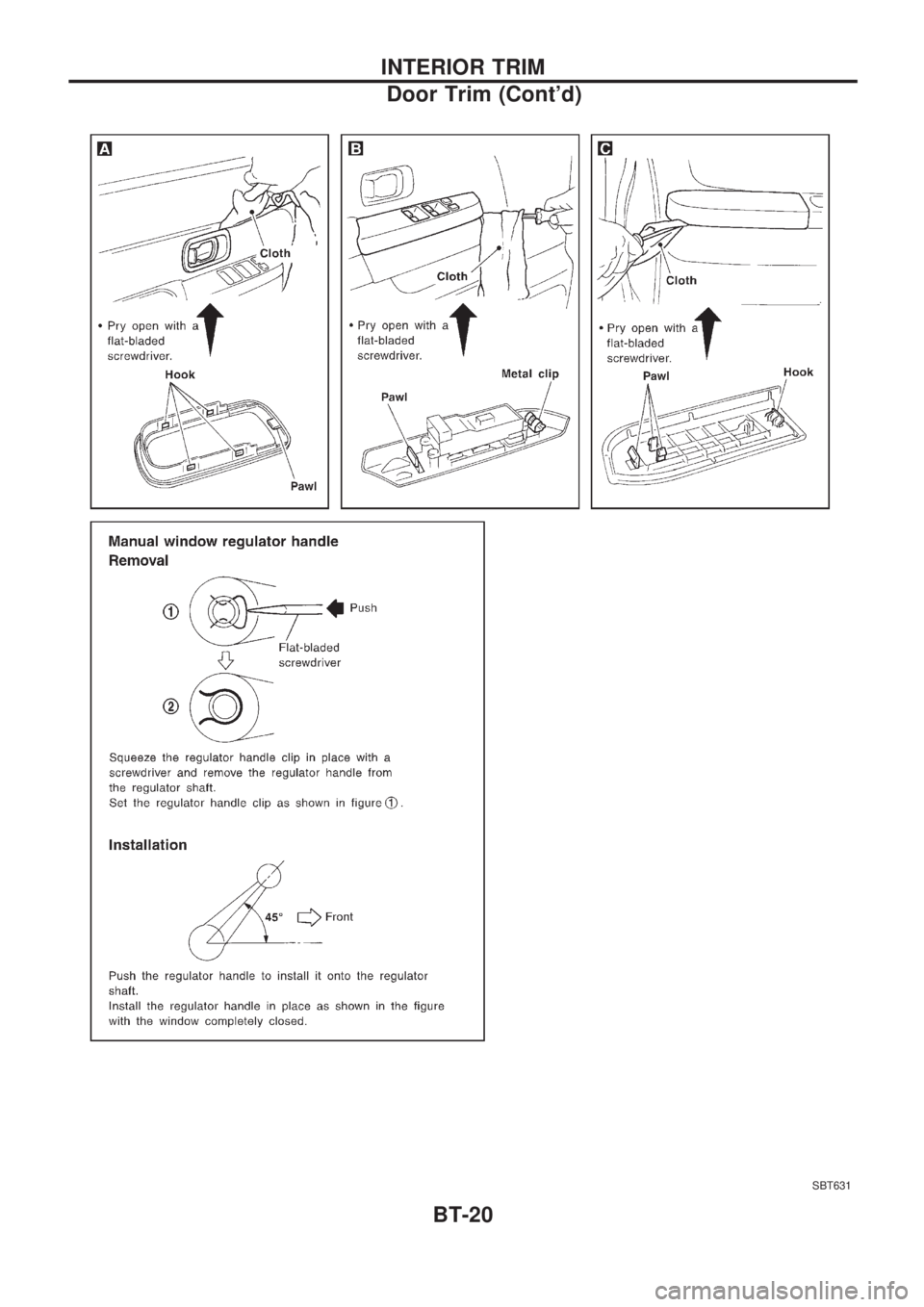 NISSAN PICK-UP 1998  Repair Manual SBT631
INTERIOR TRIM
Door Trim (Contd)
BT-20 