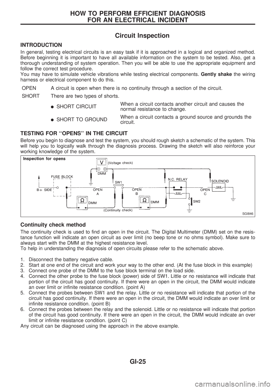 NISSAN PICK-UP 1998 Repair Manual Circuit Inspection
INTRODUCTION
In general, testing electrical circuits is an easy task if it is approached in a logical and organized method.
Before beginning it is important to have all available in NISSAN PICK-UP 1998 Repair Manual Circuit Inspection
INTRODUCTION
In general, testing electrical circuits is an easy task if it is approached in a logical and organized method.
Before beginning it is important to have all available in
