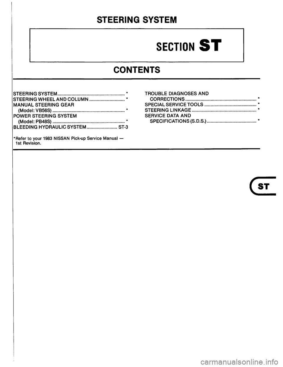 NISSAN PICK-UP 1983 Service Owners Manual Downloaded from www.Manualslib.com manuals search engine NISSAN PICK-UP 1983 Service Owners Manual Downloaded from www.Manualslib.com manuals search engine